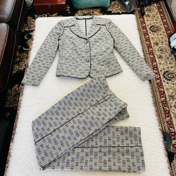 Fendi Other - Fendi Gray Logo-Print Jacket and Matching Pants Set